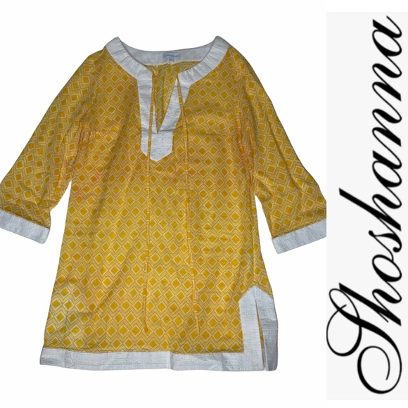 ShoshAnna Yellow/White Geometric Tunic CoverUp - Picture 2 of 15
